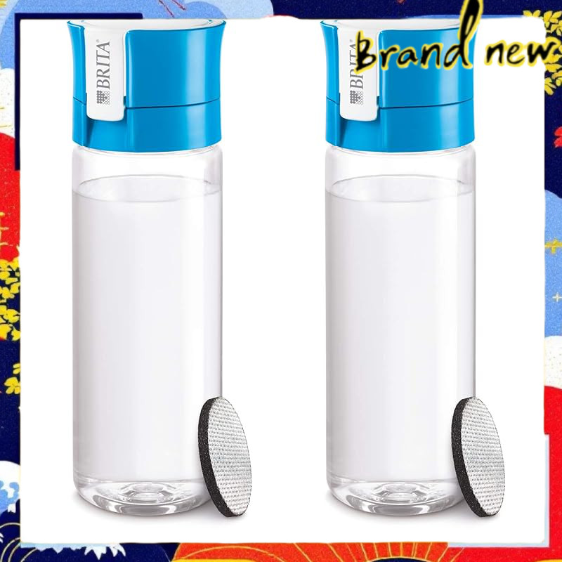 Brita Water Bottle 600ml with Direct Drinking, Portable Water Purifier Bottle - Set of 2 with 1 Cart
