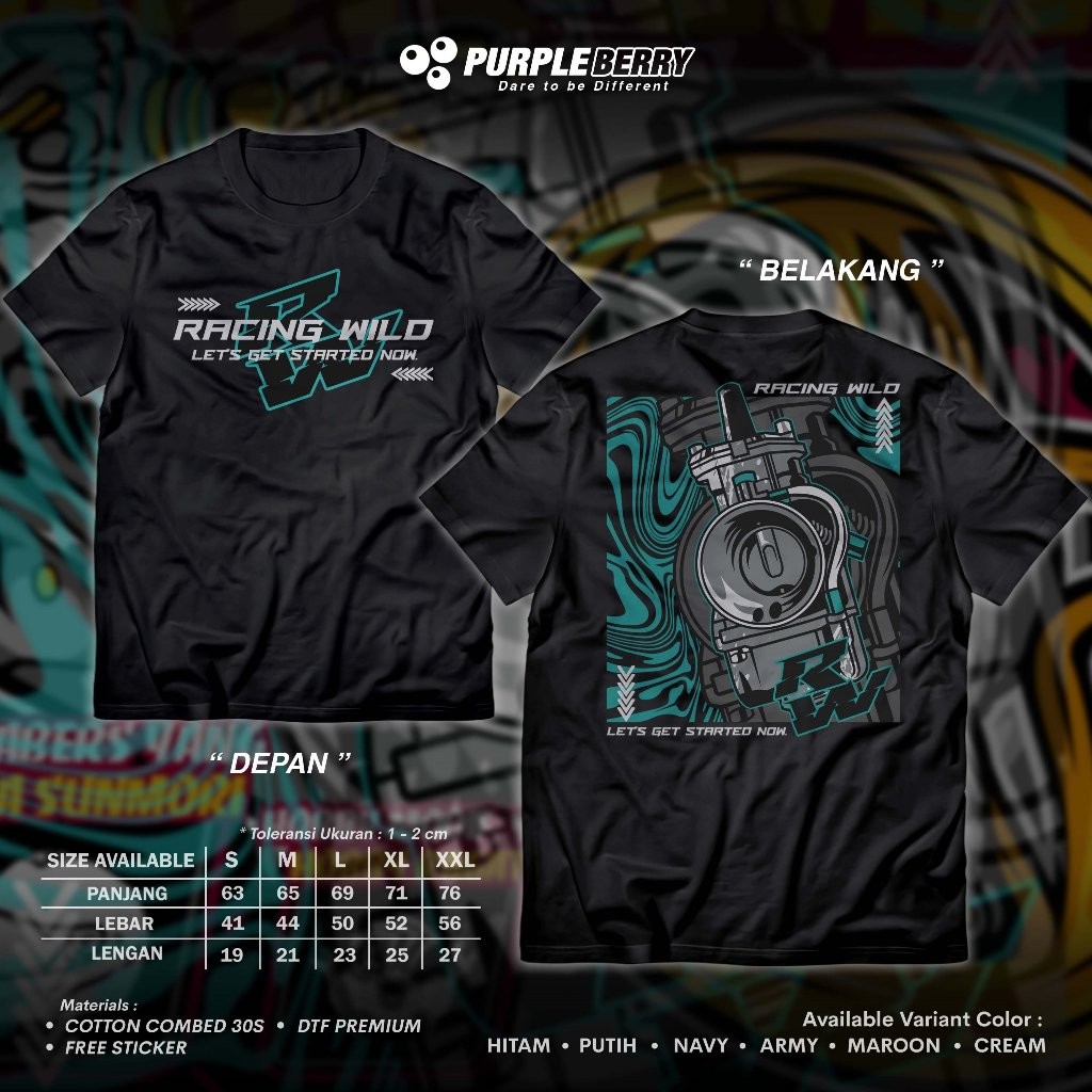 Racing Wild Lets Get Started Now RW คาร์บูเรเตอร์เสื้อยืด - Herex Cotton Combed 24s รถจักรยานยนต์ Di