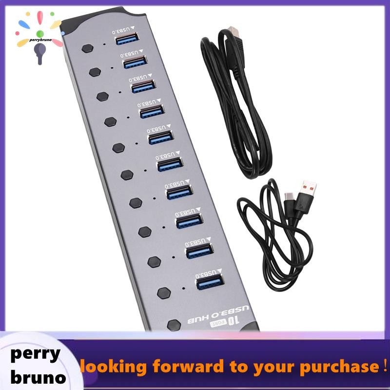 10 in 1 Powered USB HUB 10 พอร์ตอะแดปเตอร์ USB Splitter USB 3.0 อินเทอร์เฟซสวิตช์ส่วนบุคคล RGB E-Mar