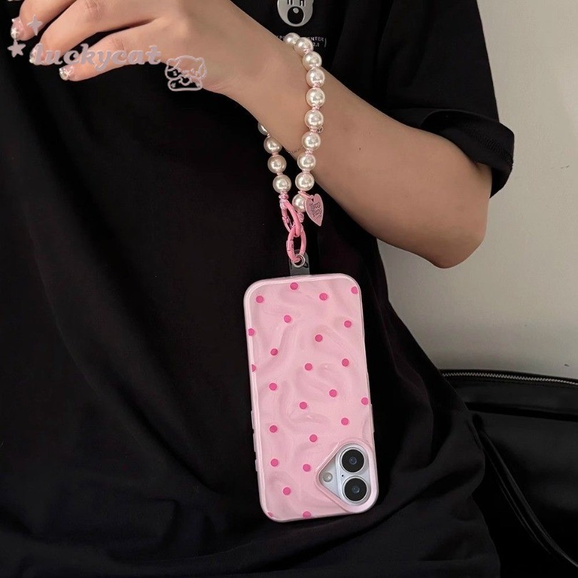 เข้ากันได้กับ iPhone 16 15 14 13 12 11 Pro Max เคสโทรศัพท์ 3D DIY Ins หวาน Mini Line KT Cat + Lanyard Wave นุ่มปกหลัง