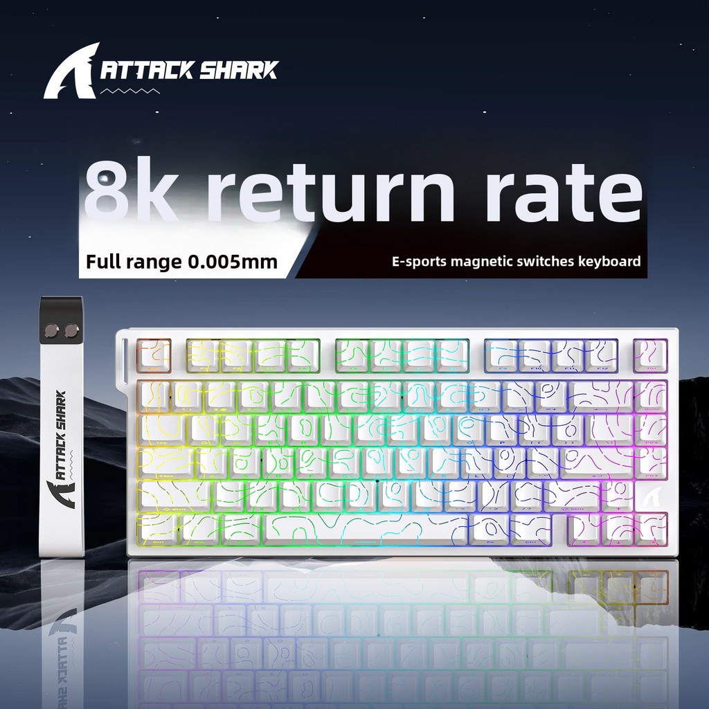 Attack Shark R82HE สวิตช์แม่เหล็กคีย์บอร์ดแบบกลไก Contour Line พิมพ์ด้านข้างแบบมีสาย RGB Esports RT 