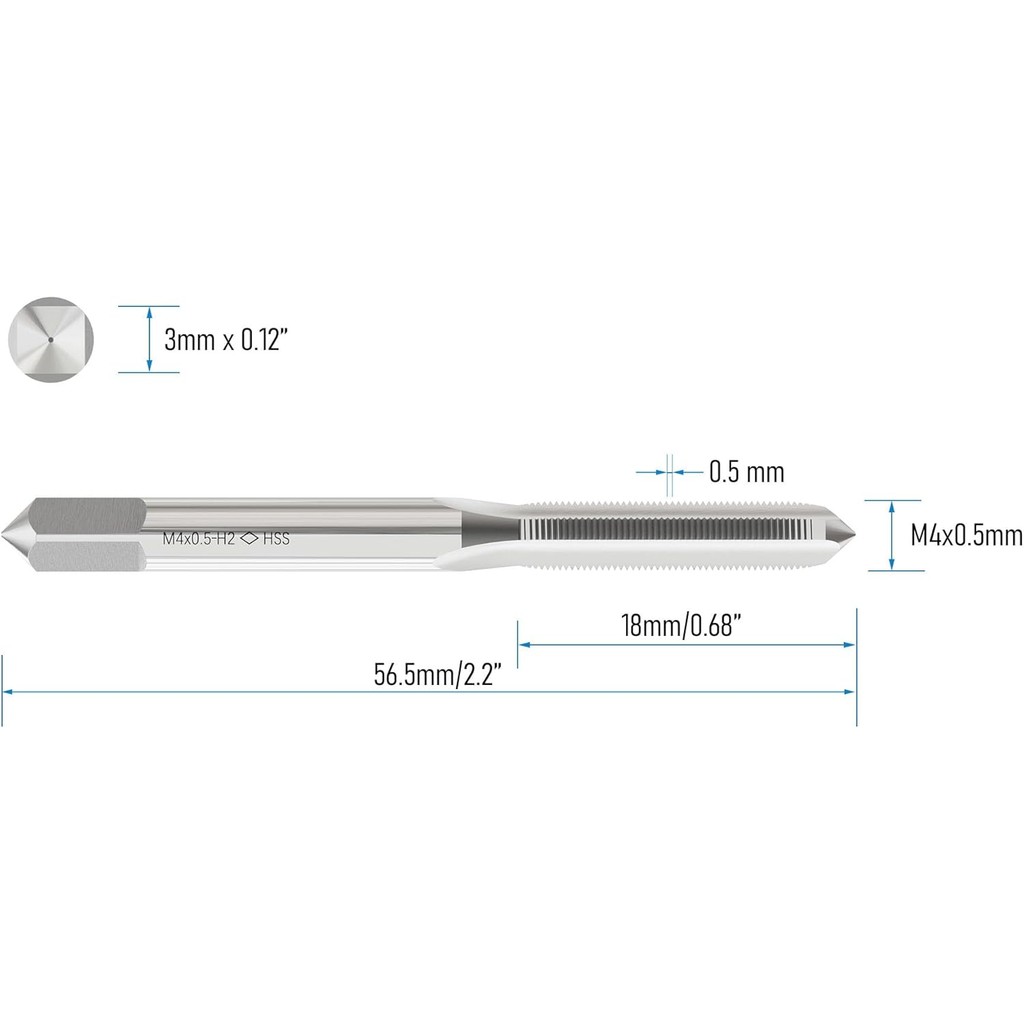 เมตริกเครื่องแตะ M4 x 0.5, HSS 6542 Screw Tap H2, 3 ขลุ่ยตรงรูเกลียวซ่อมเครื่องมือ, สกรูมิลลิ่ง Thre