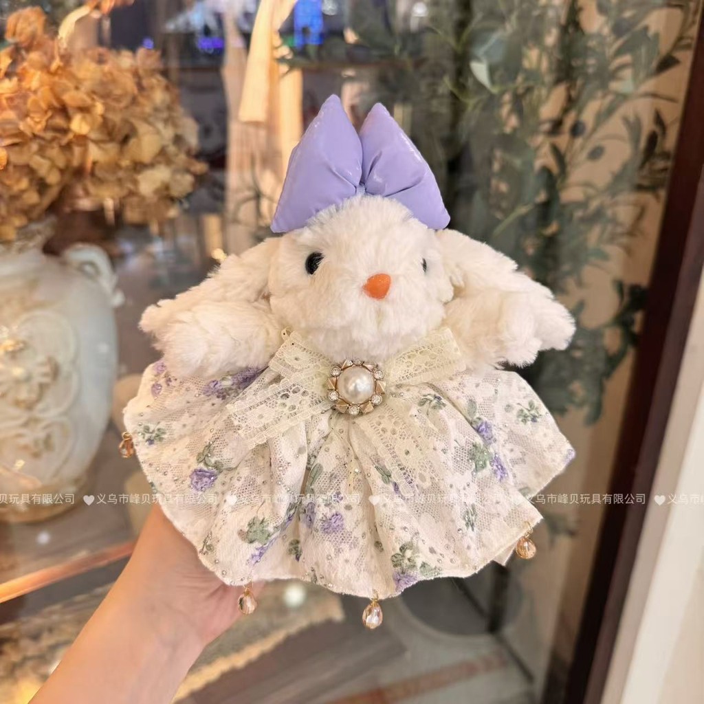 Lop-Eared Rabbit Flower Cherry Bow Princess Dress กระต่ายหูยาวน่ารักการ์ตูนโทรศัพท์มือถือกลับคลิปตุ๊กตาแนวทแยง - รูปที่ 4