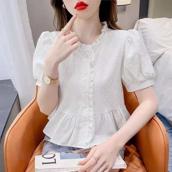 frenchy top สตรีทแฟชั่น เสื้อปิดหน้าท้องสไตล์ฝรั่งเศสเสื้อตัวเล็กกระโปรงฤดูร้อนเก็บเอวสไตล์ตะวันตกเส