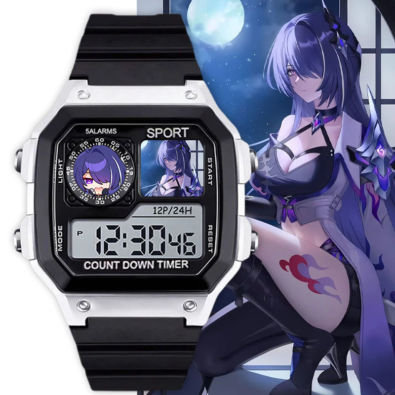 Honkai Star Rail Underworld Movement นาฬิกาอิเล็กทรอนิกส์ Cube เงียบพร้อม Night Light Chronograph วั