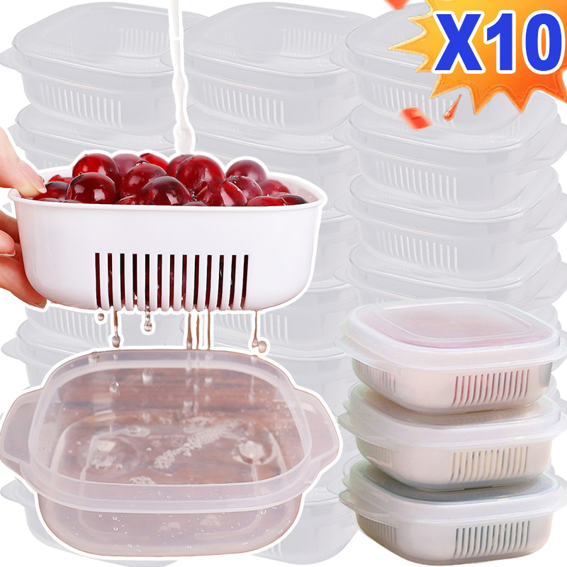 10ชิ้นตู้แช่แข็งสดเก็บออแกไนเซอร์-ครัวแช่แข็งความร้อนกล่องเบนโตะ-ตู้เย็นต้านเชื้อแบคทีเรียกล่องเก็บ-ข้าวย่อยบรรจุภ