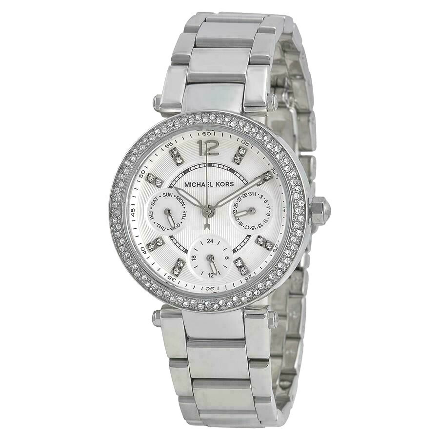 MICHAEL KORS PARKER MINI SILVER TONE+CHRONO,CRYSTAL,DAY,DATE DIAL WATCH-MK5615