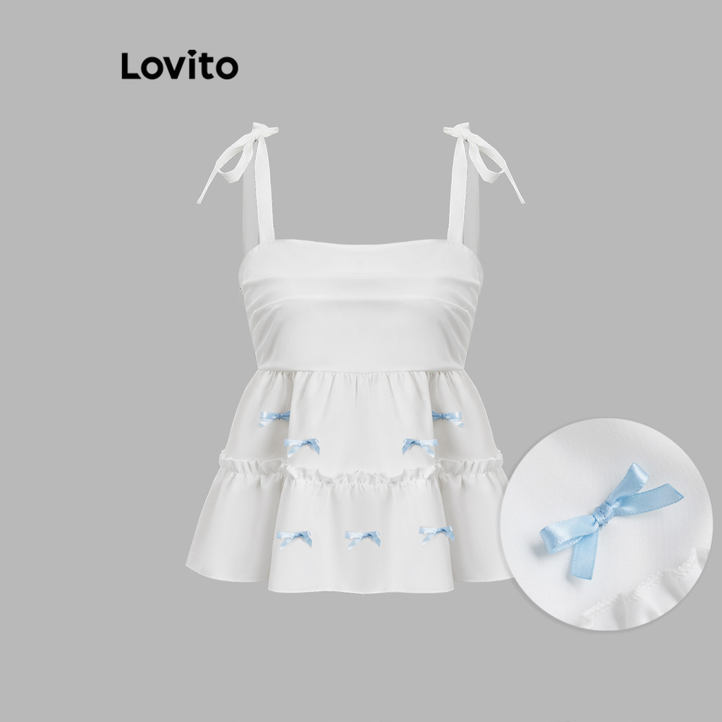 Lovito เสื้อกล้ามด้านหน้าโบว์ธรรมดาแบบลําลองสําหรับผู้หญิง L117AD536