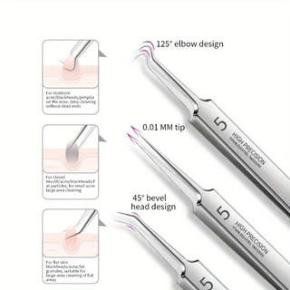 8ชิ้นสแตนเลสสิวดูดและเข็ม-เครื่องมือดูแลผิวมืออาชีพสําหรับสิวหัวดํา | ทนทาน ไฮจีนิค ทุกสภาพผิว ชุดเครื่องมือความงาม