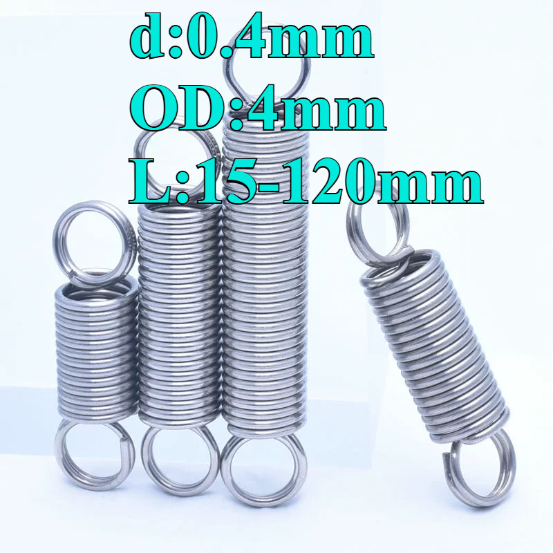 304 สแตนเลส สปริงแรงดึง/สปริง d=0.4mm,OD4mm,L=15~120mm สปริงดึงพร้อมตะขอ ทาประตูโรงรถ ขัดเงา เครื่อง