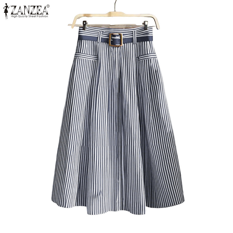 ZANZEA กระโปรง midi overskirt สไตล์เกาหลี อัดแน่นด้วยสไตล์ casual และเอวสูง เพอร์เฟคท์สำหรับการเดินทาง