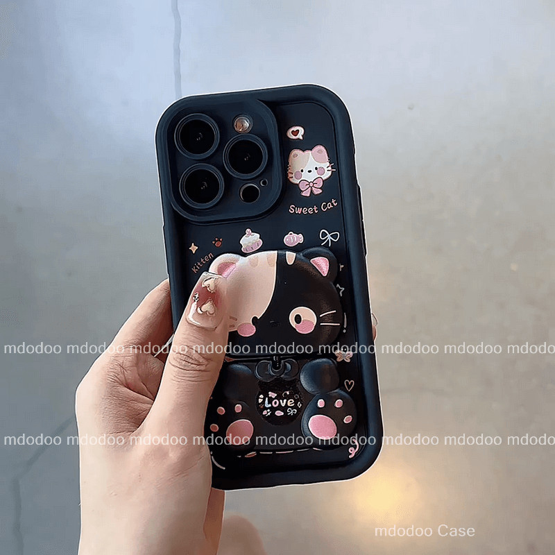 เคส for Redmi 15C Note 14 Pro+ 13 12 11s 11 10s 10 Pro 4G 9T 9A 9C 9 8 A2 A1 Xiaomi m2 POCO C85 F8 Ultra F5 3D Cartoon Kitty Mirror Bow Cake Butterfly Flower Colorful Graffiti Cute Cat Holder Soft Phone Case Cover JT 89 - รูปที่ 4