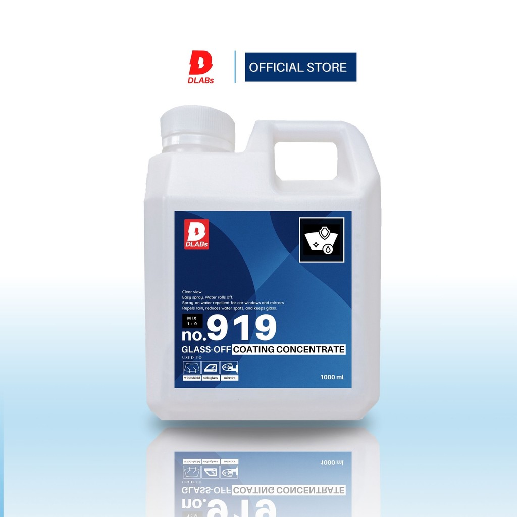 919 หัวเชื้อเคลือบกระจก “น้ำวิ่ง” ใช้ง่าย ฉีดและเช็ด ใช้กับกระจก & แผงโซล่าเซลล์  ขยายน้ำ 10X [GLASS-OFF BY DLABs]