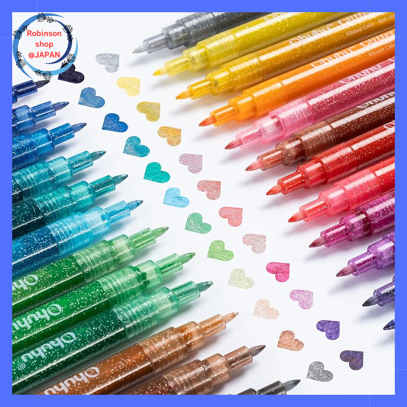 Ohuhu Glitter Pens 24-Color Set – Glitter Markers with Metallic Shine, Water-Based, 0.7-2mm Tips for