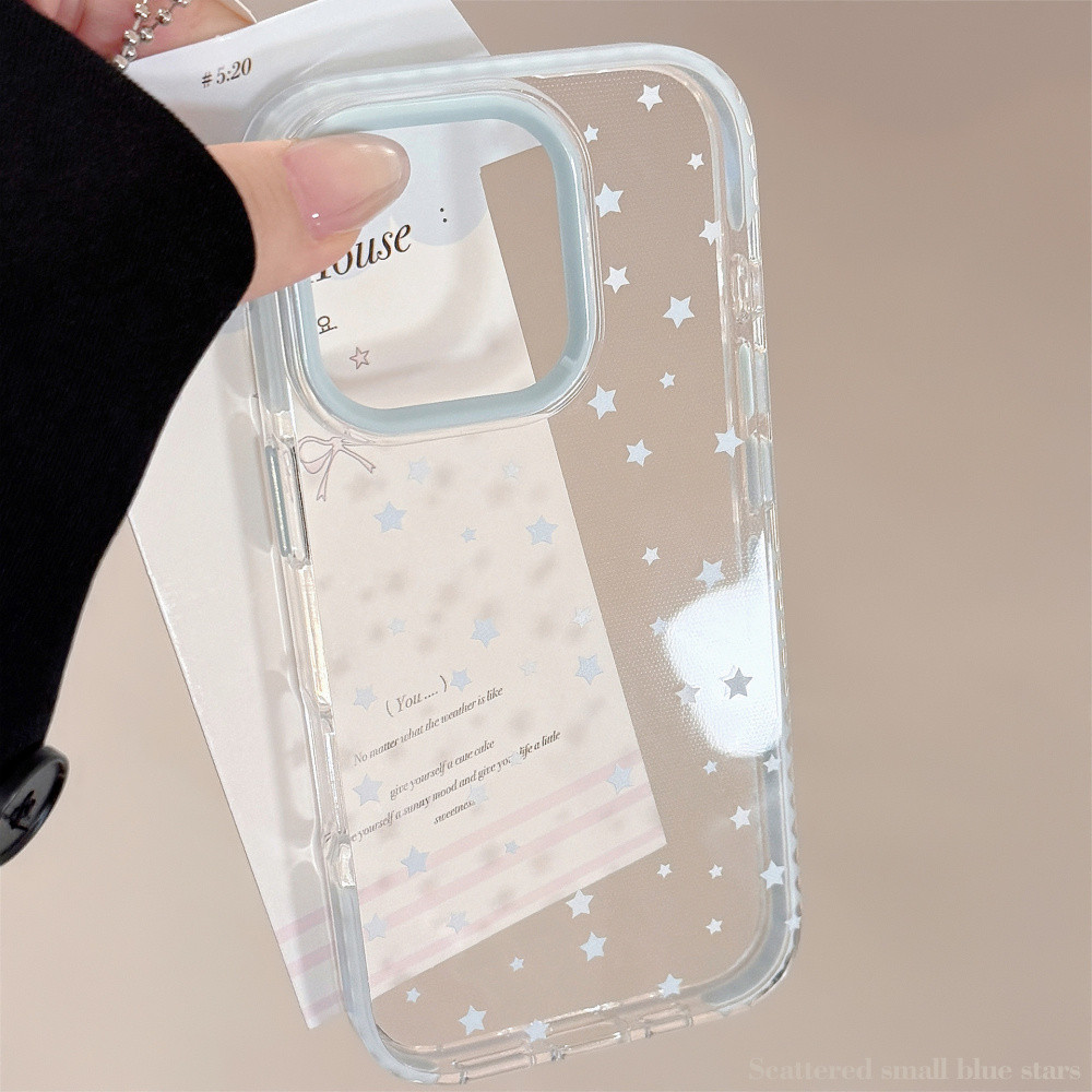 InsครีมBlue Star Clear iPhoneสําหรับIPhone 16 Pro Max 16 Pro 16 15 Pro Max 15 14 13 12 11 Anti Yellowing Hard Tpuกลับหนา