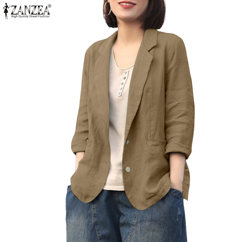 ZANZEA ชุดทำงานสำหรับผู้หญิง แบบลำลองแขนยาวปุ่มตรง
