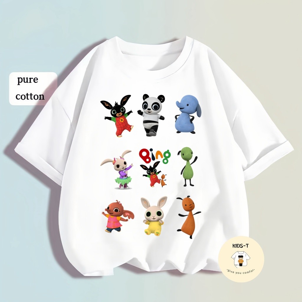 【BINGG BUNNY】COD เสื้อเด็กเท่ เสื้อยืดสีขาวชุดเด็กผู้ชาย boy shirt ผ้าฝ้ายแท้100% unsex 2-12 ปี