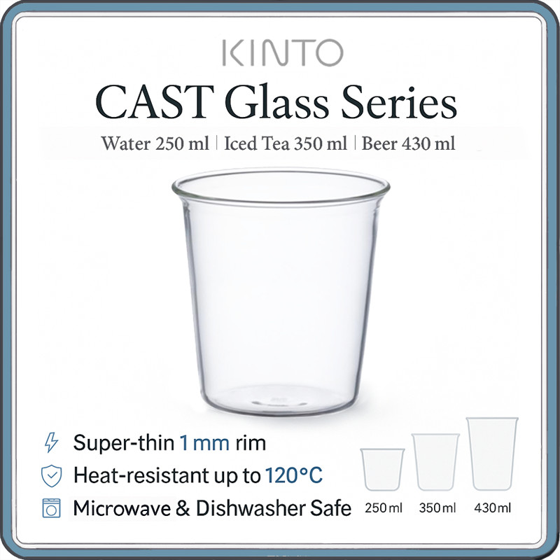 KINTO CAST Heat-Resistant Glasses 250ml 350ml 430ml – Thin Rim, Microwave & Dishwasher Safe Drinking Tumblers