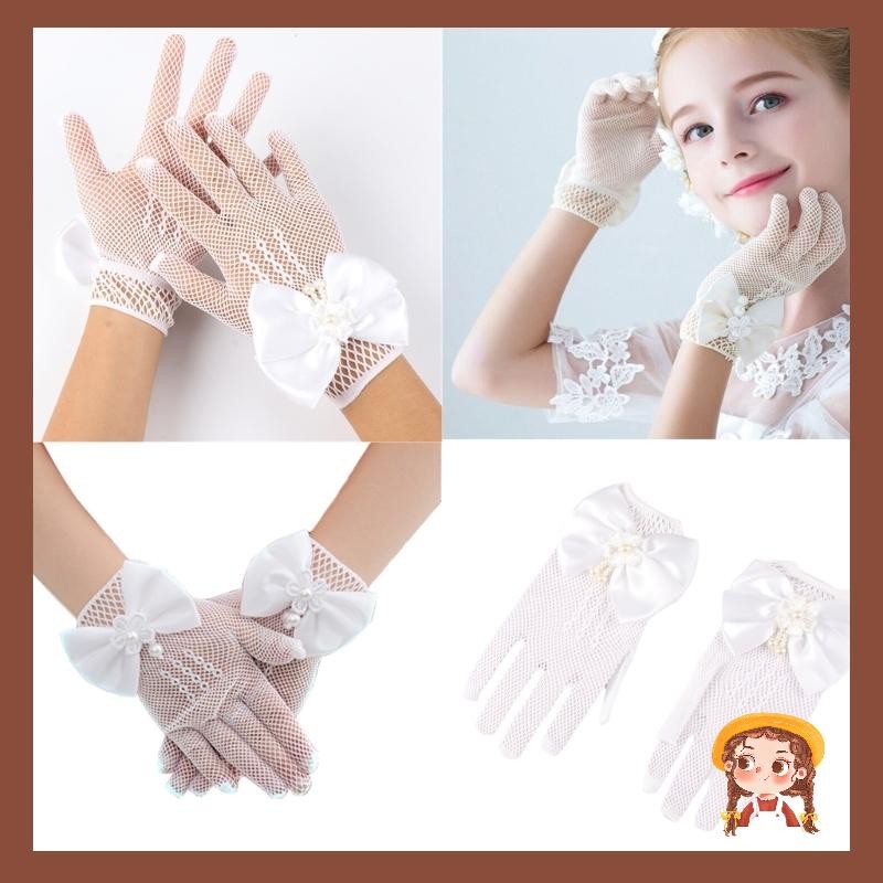 Elegant Girls Gloves Mittens For Wedding Dress And Formal Occasion White/Black
