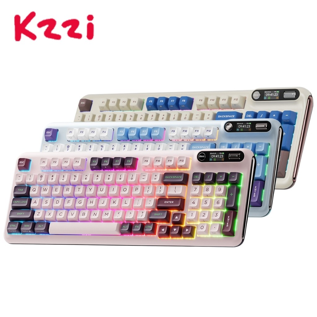 KZZI Z98 Nezuko สีม่วง 94 โครงสร้างปะเก็นกุญแจสามโหมดบลูทูธพร้อมหน้าจอ TFT คีย์บอร์ดเกม RGB