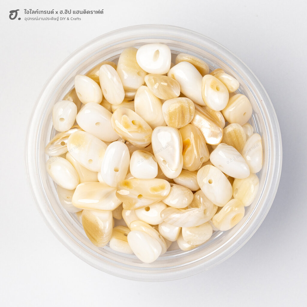 ลูกปัดเปลือกหอยแท้ ทรงหินเกล็ด Creamy Seashell Gems