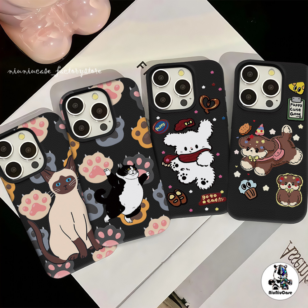เข้ากันได้สำหรับ เคสไอโฟน13 เคส สุนัขและแมว For iphone 16 Pro Max 8 Plus XR 12 11 14 15 Pro Max กันกระแทก แบบด้าน Case