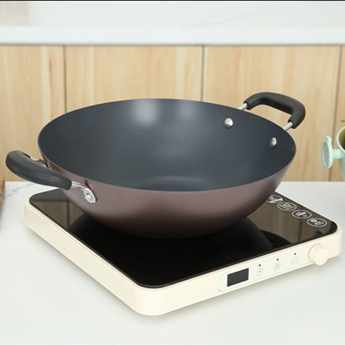 Greencook GCW03-32IH 32cm กระทะผัดเหล็ก 2 หูมีชั้นไม่ติด สามารถใช้กับเตาแม่เหล็กไฟฟ้า