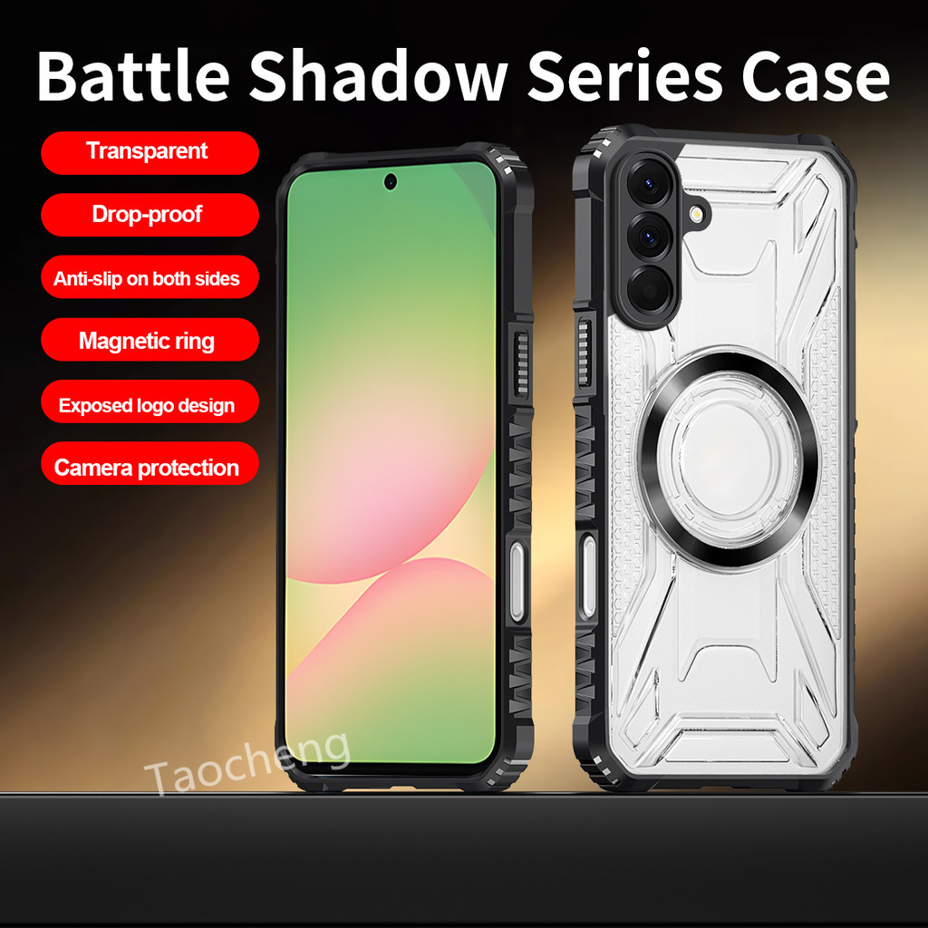 SAMSUNG แหวนแม่เหล็กเกราะเคสโทรศัพท์ใสสําหรับSamsung Galaxy A56 A55 A54 A36 A35 A34 A26 A25 A24 A16 A15 4G 5G 2025 เลนส์ป้องกันโลหะผสมCD Textureแฟชั่นปกหลัง