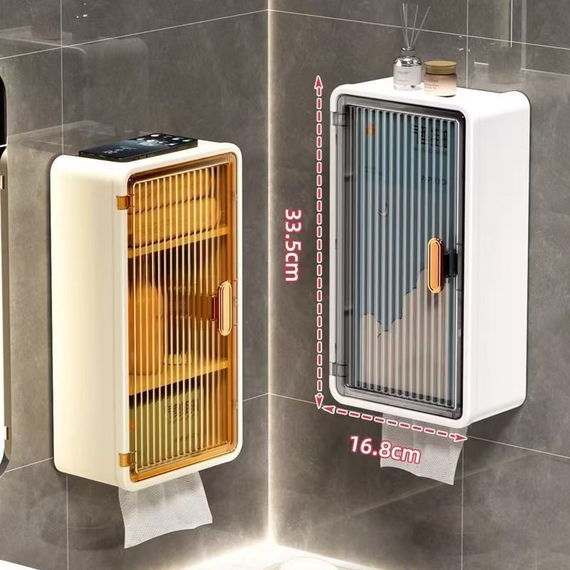 S-Airice กล่องเก็บของติดผนังกันน้ำ ตู้เก็บเครื่องสำอาง กล่องทิชชู่ครัวพลาสติกน้ำหนักเบา กันฝุ่นและกันน้ำ ไม่ต้องเจาะ!