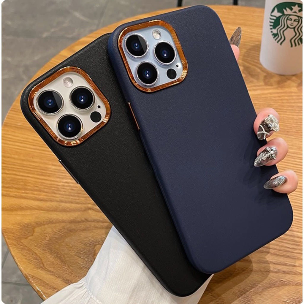 นุ่มซิลิโคนพรีเมี่ยมหนัง Chrome กล้องหนังสําหรับ Realme 14 14T C71 C73 C61 C63 C51 C51s C53 Samsung 