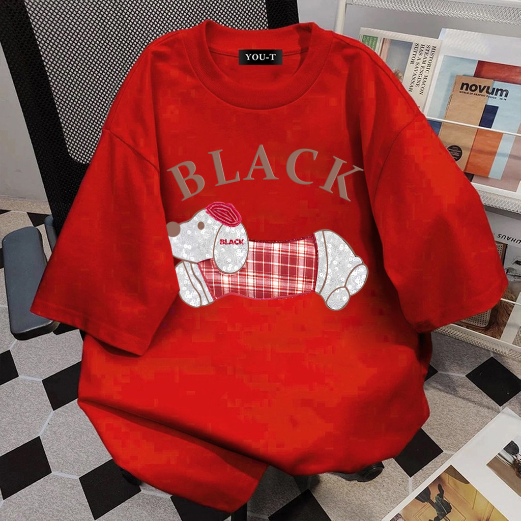 Top.street เสื้อน่ารัก เสื้อยืด oversize cotton100% 'DOG' t shirt ใส่สบาย ไม่ต้องรีด ผู้ชายและผู้หญิง เสื้อระบาย 2025