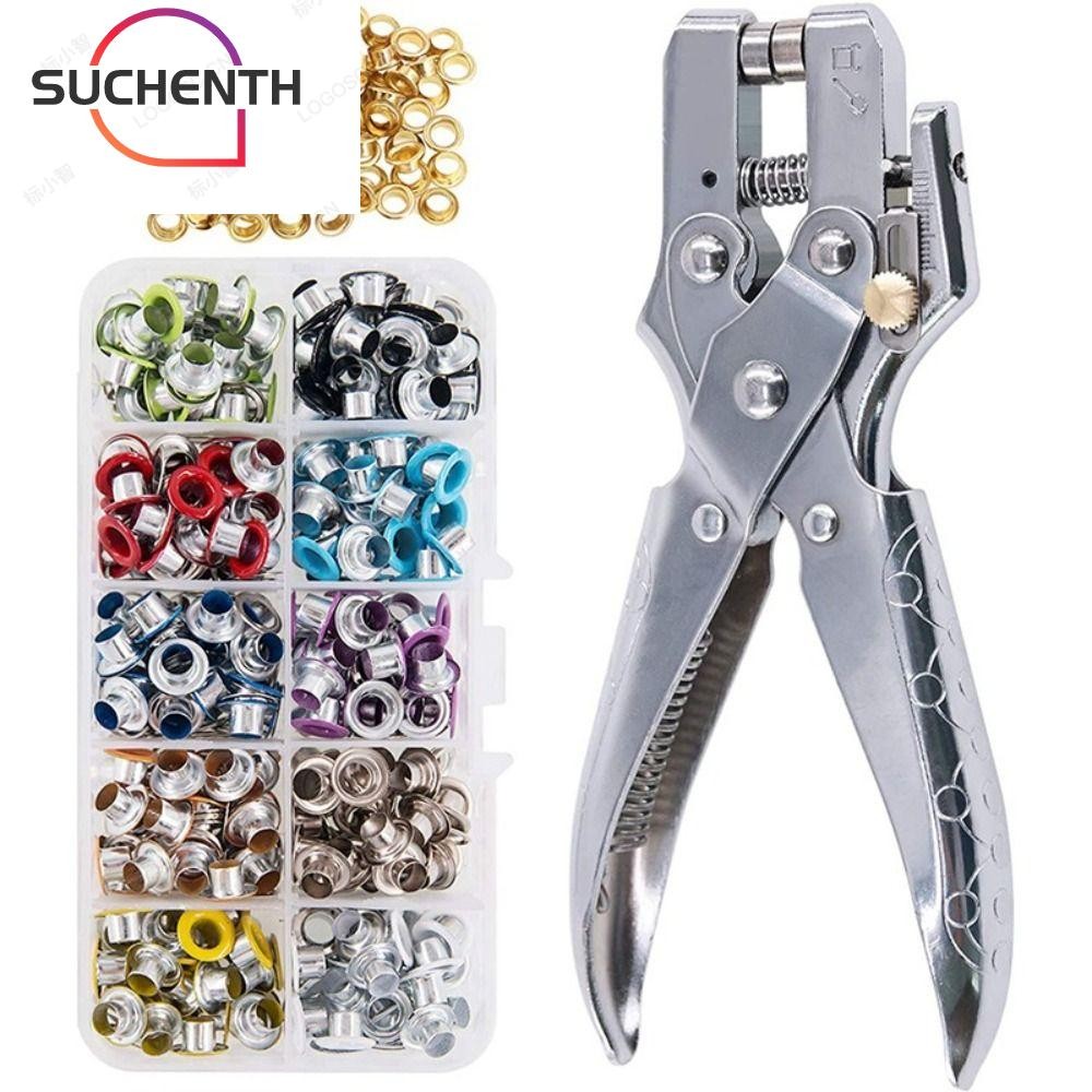 SUCHENCHEN 400PCS Grommets ชุด,วัสดุโลหะ 5 มม.ขนาดตาไก่โลหะชุด,ผ้าใบ Craft Punch คีม Multi-สีเครื่องมือติดตั้ง Multi-สีตาไก่เข็มขัดทํา