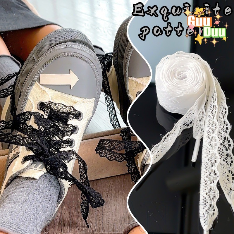 [ GuuDuu ] เชือกผูกรองเท้าลูกไม้กลวงออก - อุปกรณ์ตกแต่งรองเท้า DIY - เชือกผูกรองเท้าแบนสีทึบ - มัลติฟังก์ชั่น นุ่ม สบาย - แฟชั่น สไตล์ INS, สตรีทแวร์