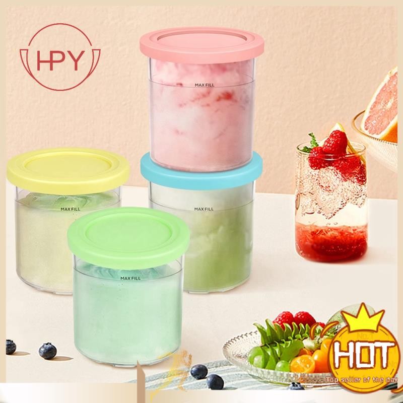 hzhaiyaa1.th4PCS ไอศกรีม Pints และฝาปิดสําหรับ Creami NC301 NC300 NC299AMZ Series ภาชนะเก็บไอศกรีมอา