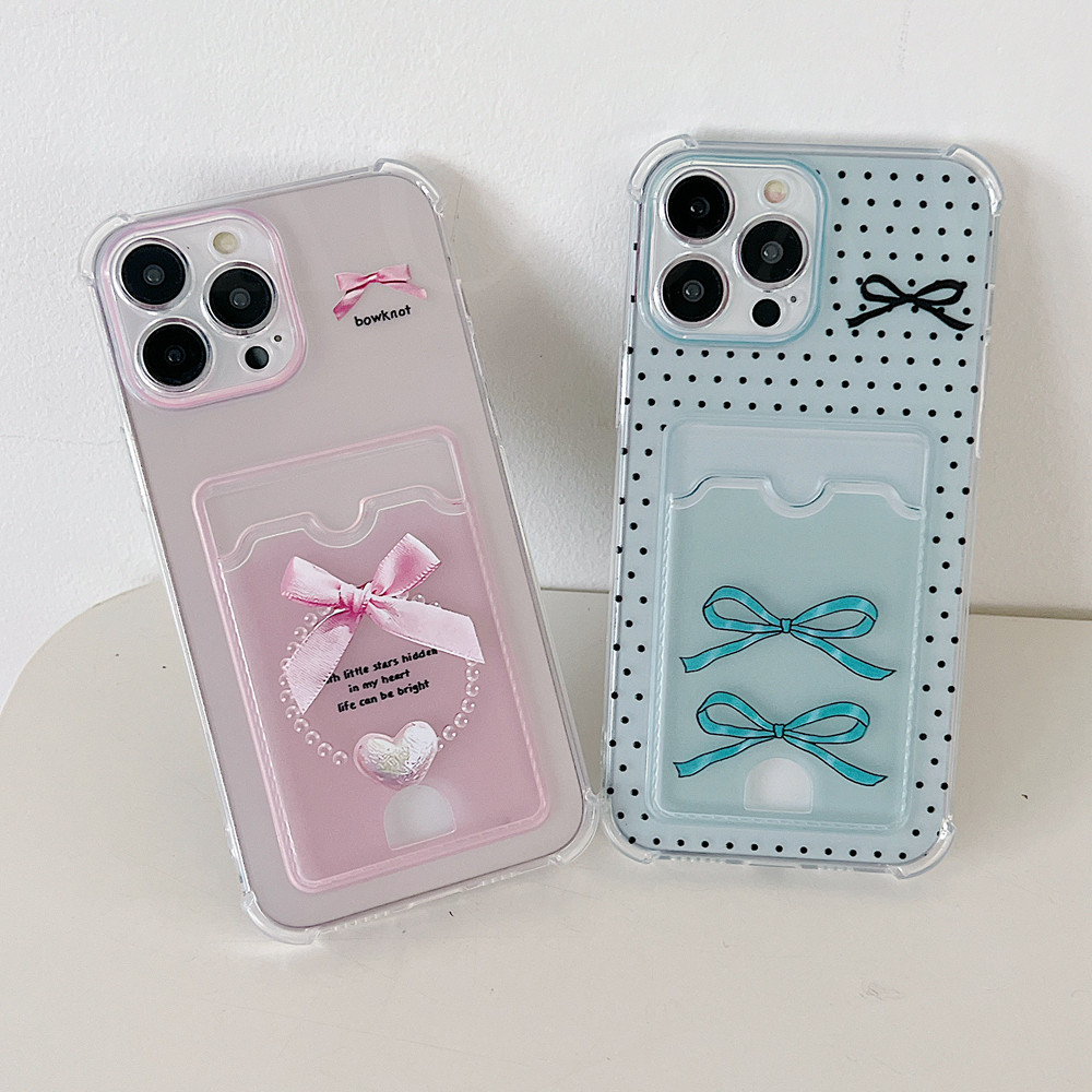 ช่องใส่การ์ดผู้ถือกระเป๋าสําหรับ Xiaomi Poco C85 C71 C61 C75 C65 M5S M3 M6 M7 Pro X3 X6 X7 Pro X3 NFC การ์ตูนโบว์โปร่งใสปกอ่อน