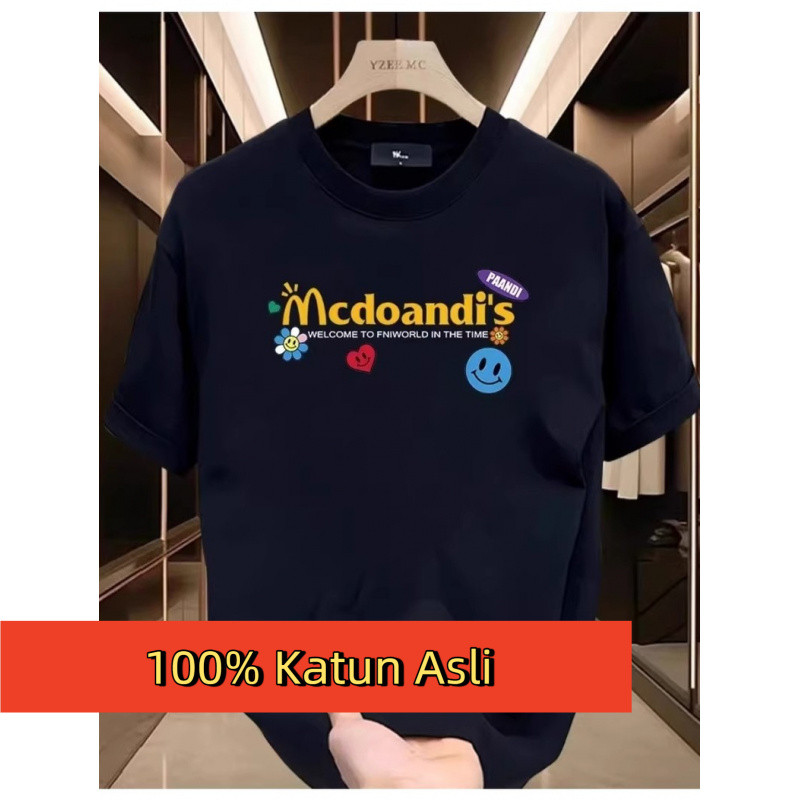 เสื้อยืดสีดําลาย Mcdoandis Text Motif พร้อม Emoji สีสันสดใส