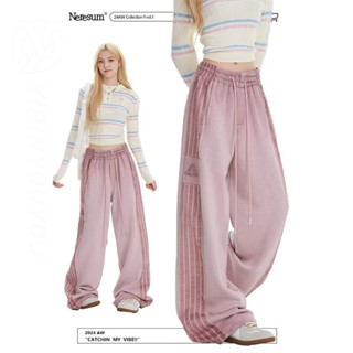 ฮันบ็กฮิปฮอป สีชมพู กางเกงวอร์มลายข้าง สำหรับใส่เล่นกีฬа>