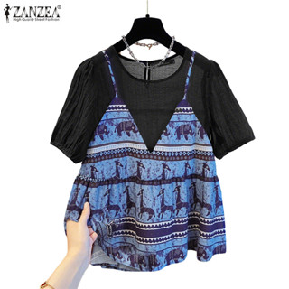 ZANZEA ซานเซียสำหรับผู้หญิง สไตล์เกาหลีเก๋ มีพัฟแขนและลายพิม…