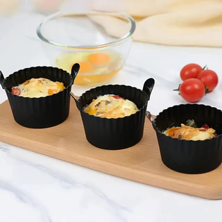 3pcs ซิลิโคน Air Fryer ไข่ Poacher Cupcake ถ้วยเบเกอรี่นํากลับมาใช้ใหม่ Non-Stick Ramekins สําหรับ Air Fryer เตาอบ Air Fryer ซิลิโคนตะกร้า