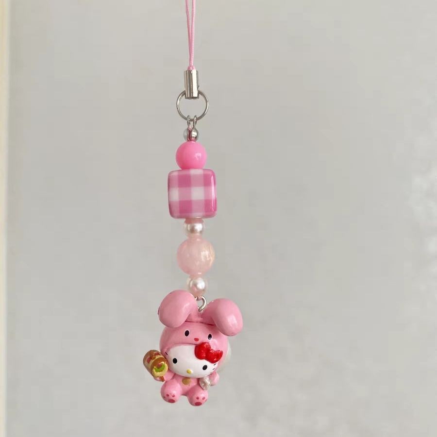 จี้แมว Lucky Kitty ช่องว่างเปล่า กระต่ายน่ารักสีชมพู สายคล้องคอ CCD พวงกุญแจ