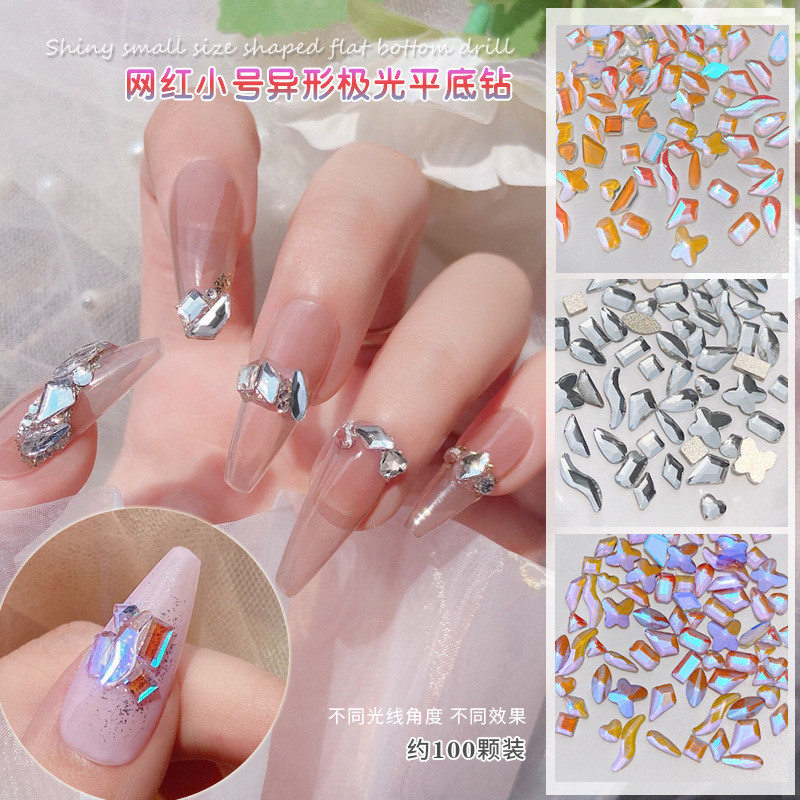 100ชิ้นขนาดเล็กเล็บสีขาวออโรร่าคริสตัลเพชรเครื่องประดับ