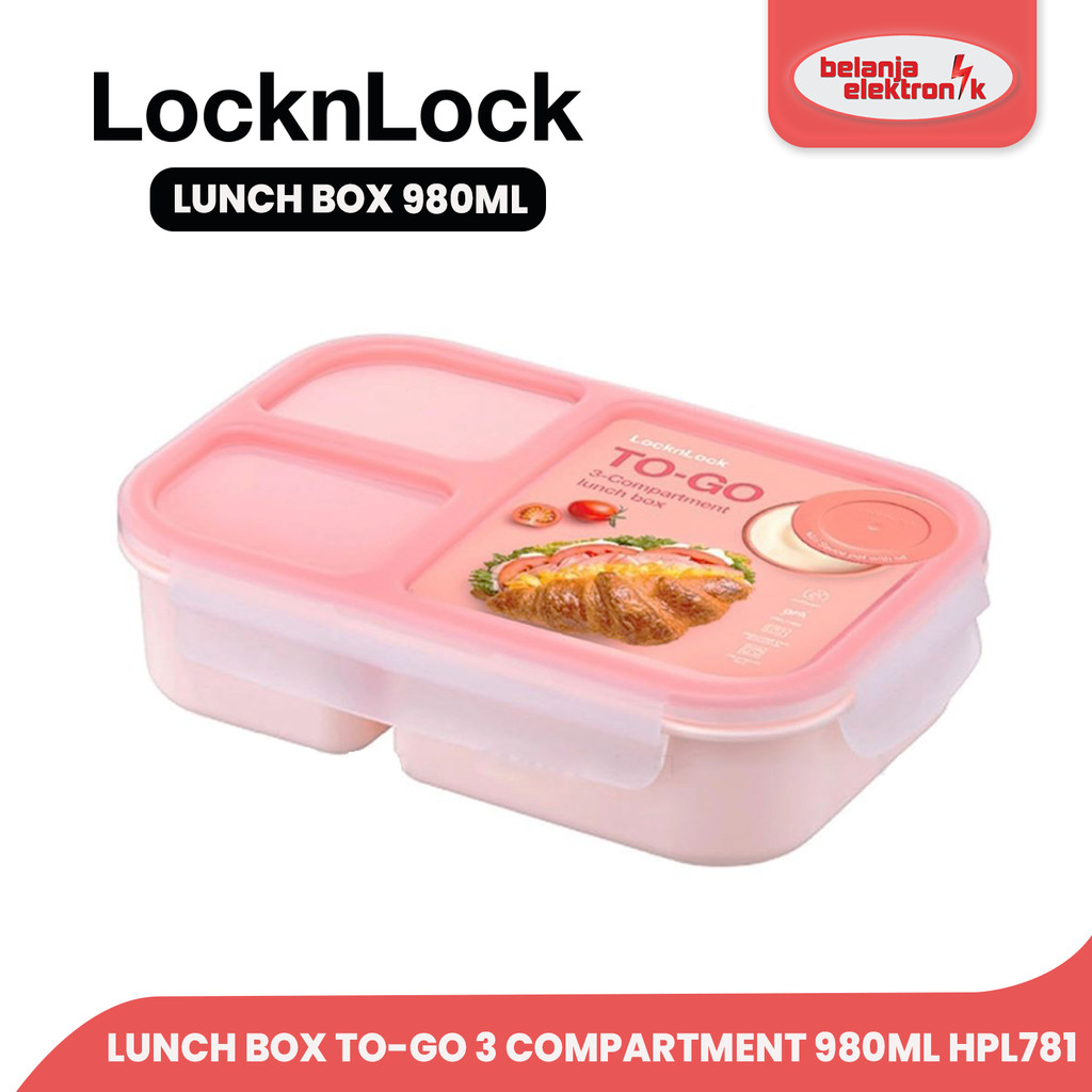 LOCKNLOCK HPL781 LUNCH BOX TO-GO 3 COMPARTMENT 980ML LUNCH BOX - HPL781PIK