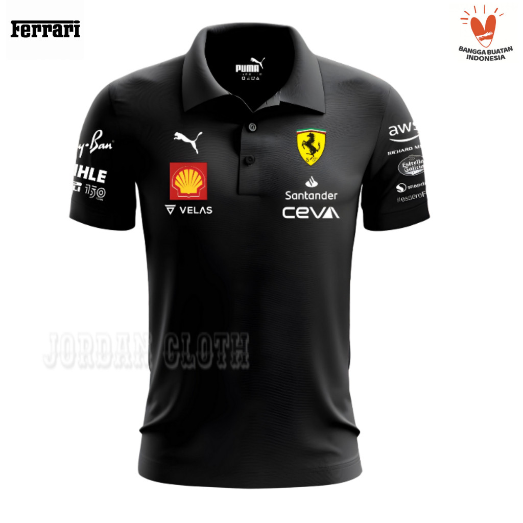 AXEULE เสื้อโปโล Tshirt Ferrari Collar Shirt ทีม Scuderia Formula One F1 Racing
