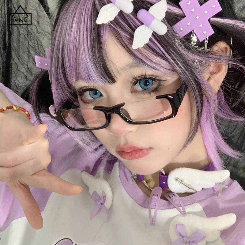 COD❤️แว่นตาแบบครึ่งกรอบเหลี่ยมY2Kสไตล์ญี่ปุ่นแฟชั่นสวมบทบาทแว่นตาสำหรับผู้ชายและผู้หญิง-a.one