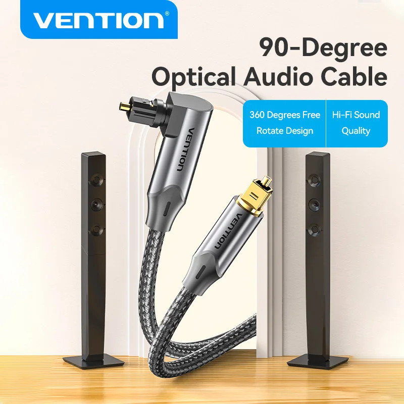 Vention Optical Audio Cable 90 องศาชายกับชายสําหรับ TV Amplifier Audio Processor Sound Bar PS4 Xbox Audio Optical Fiber Cable (BKD)