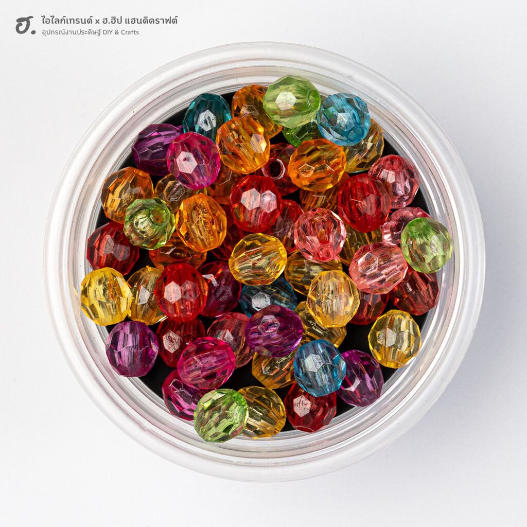 ลูกปัดตกแต่ง กลมไข่เต่าตัดเหลี่ยม สีหลากสี โปร่งแสง Lolly Pop