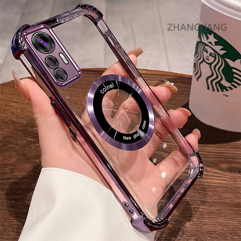 สําหรับ Xiaomi 12 12S 12x 12 Pro 12S ProกันกระแทกElectroplatedโปร่งใสความละเอียดสูงเคสโทรศัพท์ความงามแม่เหล็กดูดออกแบบซิลิโคนTPU Soft Shell