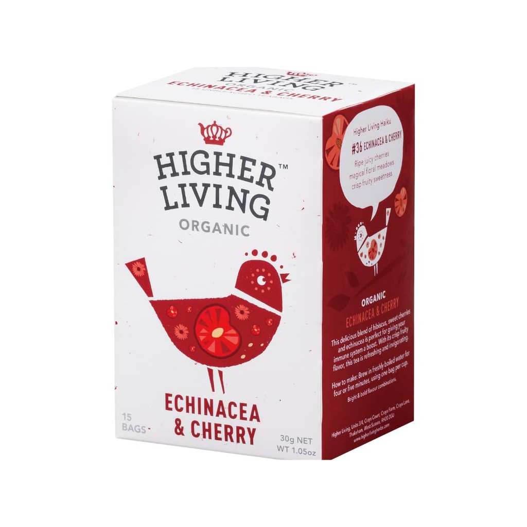 Higher Living Organic Echinacea Cherry Organic Herbal Tea 15TB (Organic Individually Wrapped)