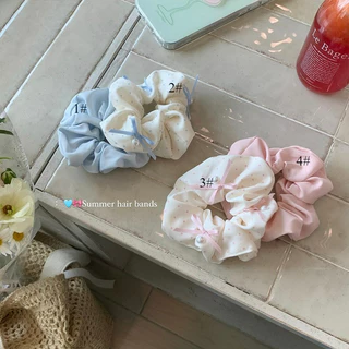 หูกระต่ายBowknot และ Scrunchies สีฟ้าและชมพู สำหรับเครื่องประดับผม