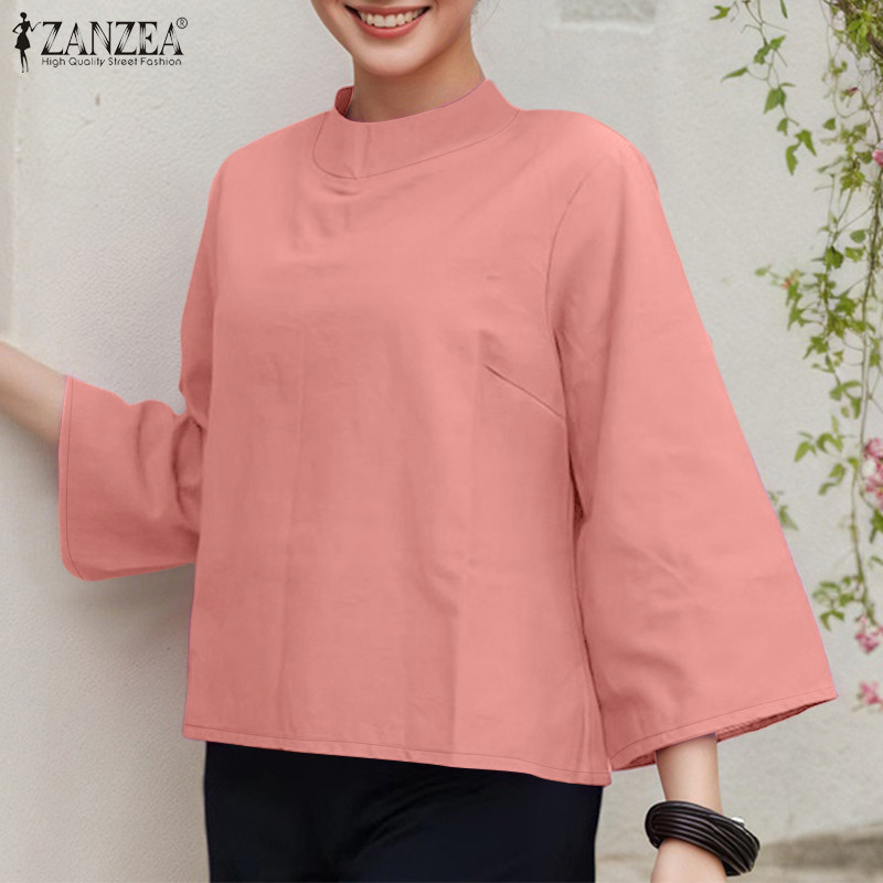 ZANZEA เสื้อเชิ๊ตแขนยาวสำหรับผู้หญิง สไตล์เกาหลี ทรงหลวม กระดุมหลัง - รูปที่ 3